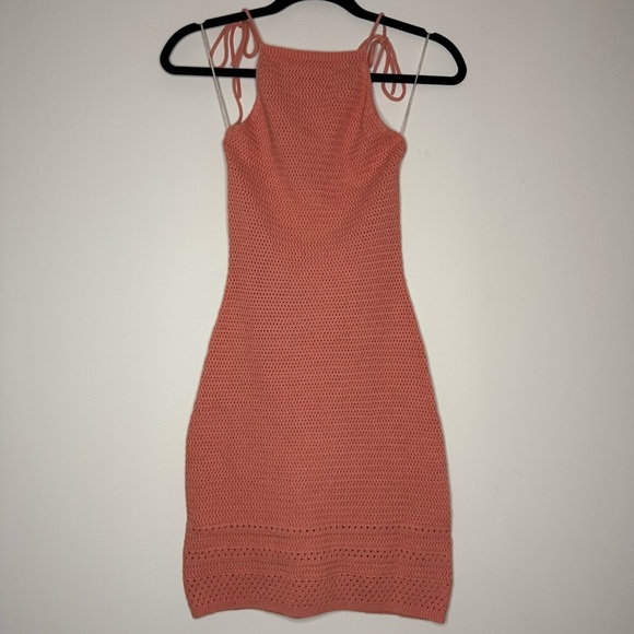 ARITZIA Sunset Halter Knit Bodycon Mini Dress in Salmon Coral - Picture 3 of 6